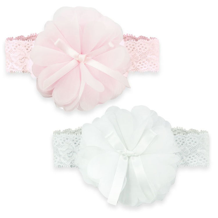 Picture of HB95: – 9557- HEADBAND W/ORGANZA FLOWER & BOW WHITE